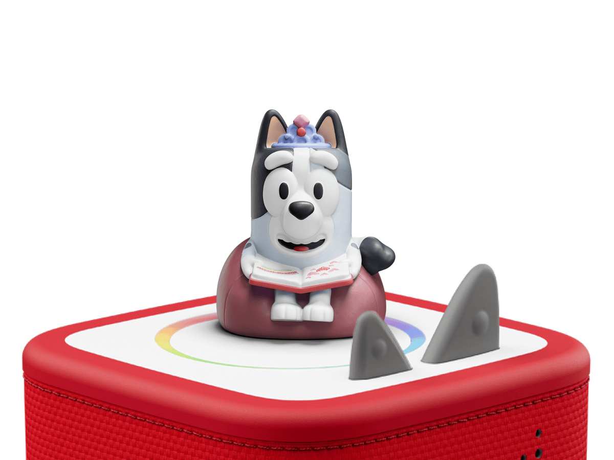 Muffin Tonie on a red Toniebox 2 ready to play audio stories and songs