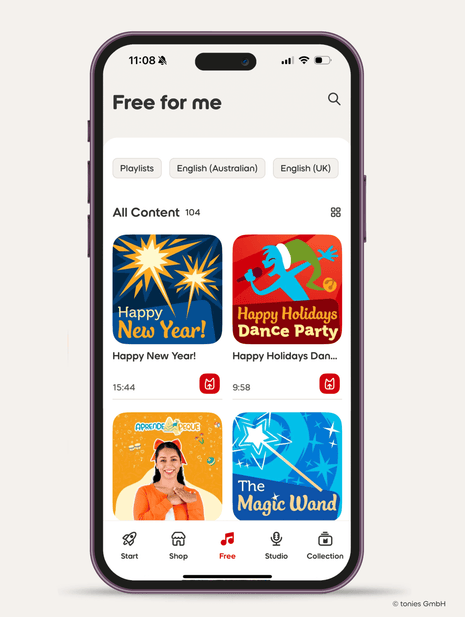 screenshot of the free content available on the tonies app