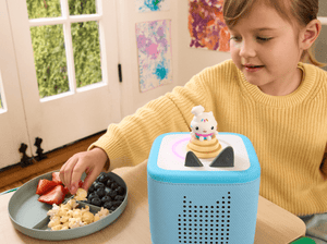 Child Playing With [Gabby'S Dollhouse- Cakey Cat Audio Figurine And Toniebox 2