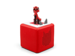 Full view of a Carmen Sandiego Tonie on a red Toniebox