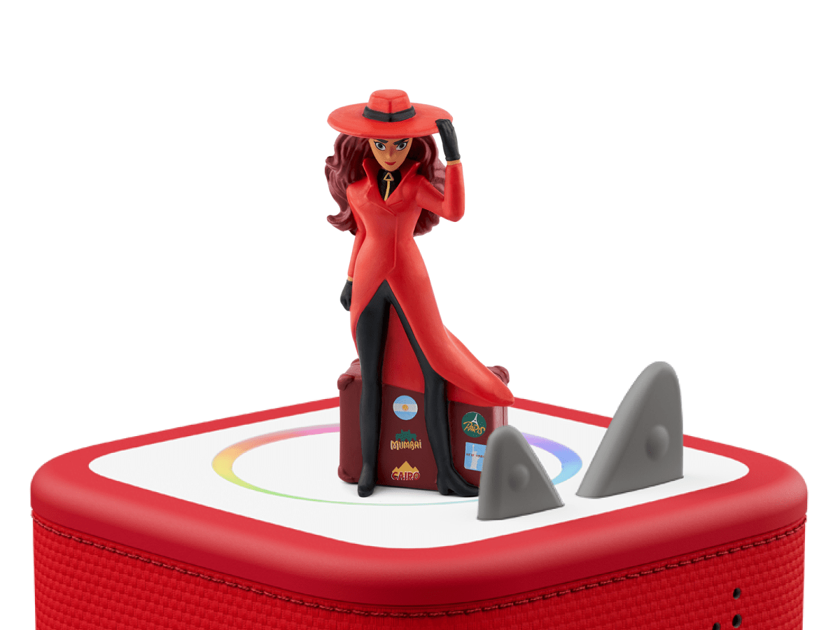 Carmen Sandiego Tonie on a Red Toniebox