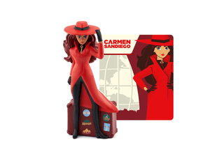 Carmen Sandiego Tonie with a branded content card
