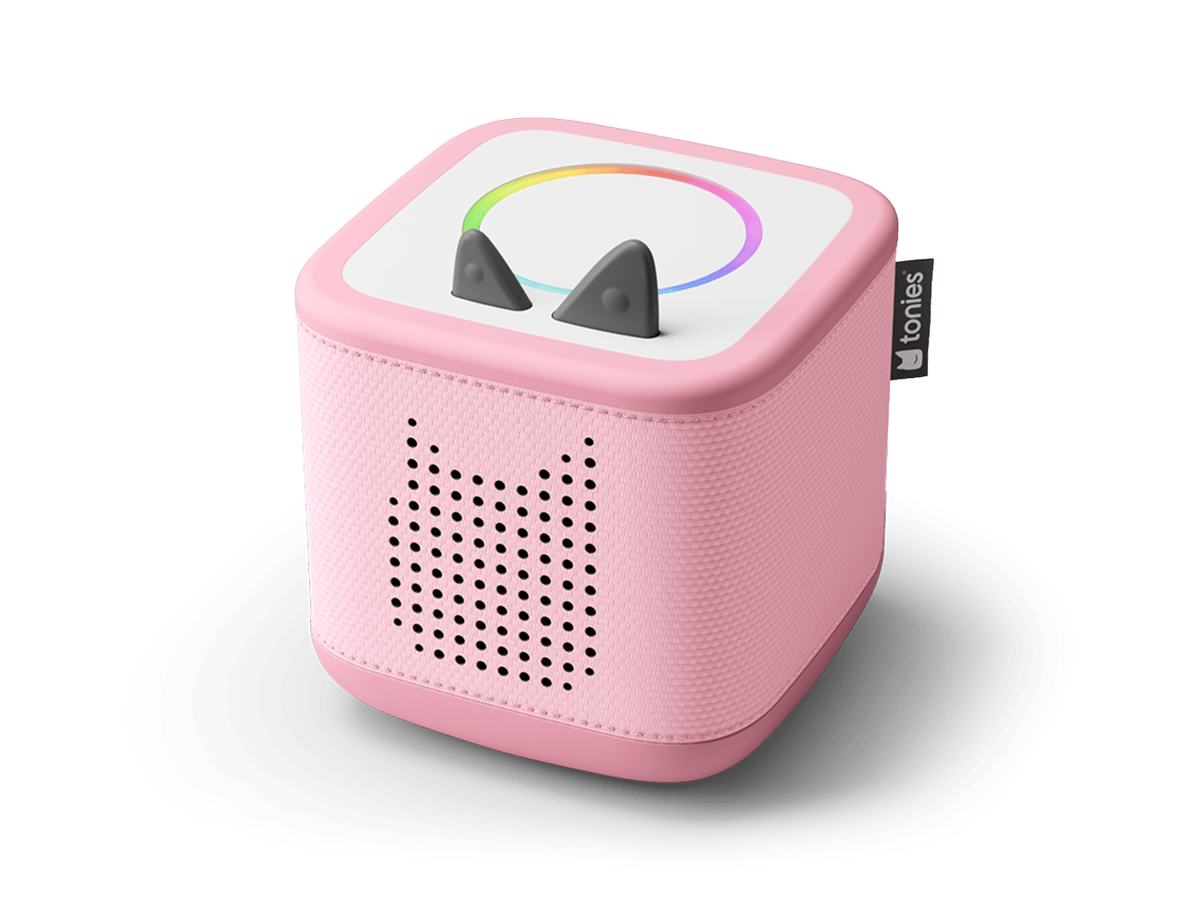 Top view of cloud pink Toniebox 2 an audio player for kids, used with Tonie audio figurines and Tonieplay games