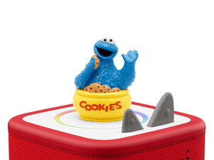 Sesame Street: Cookie Monster Tonie on a red Toniebox 2 ready to play audio stories and songs