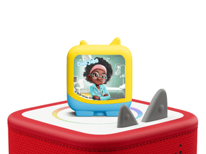 cool jobs clever tonies on a red Toniebox 2 ready to play audio stories and songs