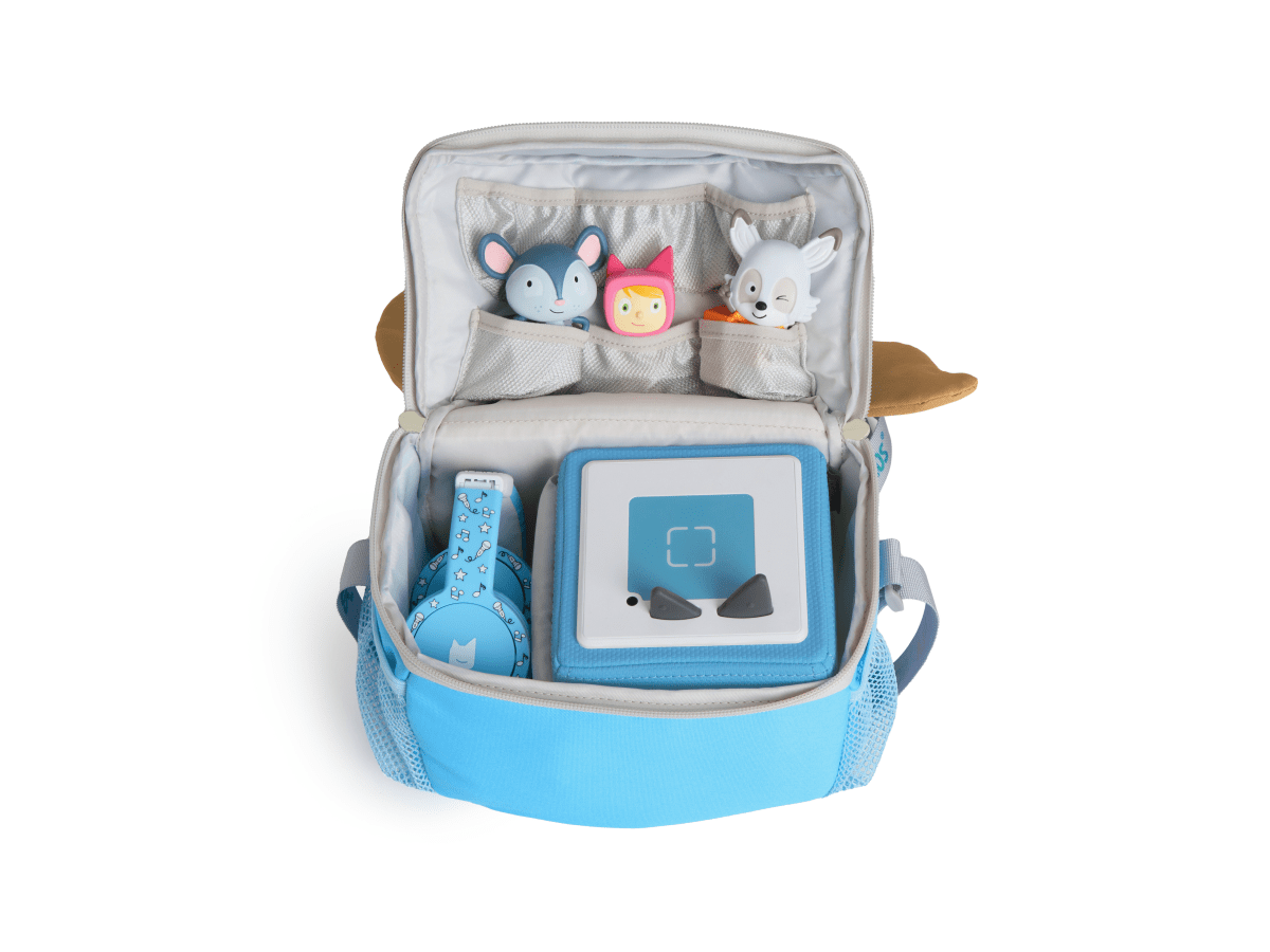 open view with tonies and toniebox inside Lalalinos Character Bag - Cosmo