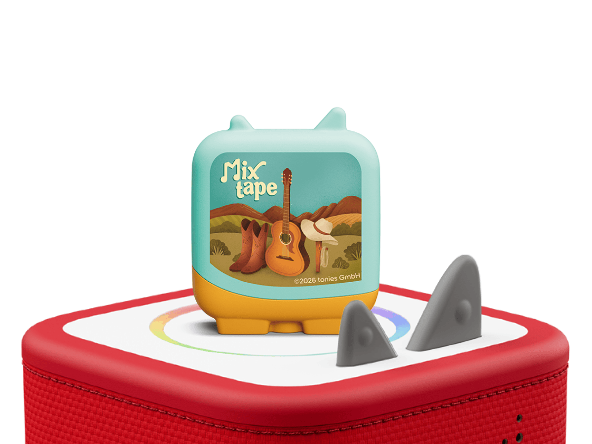 Mixtape - Country Music Pocket Tonie on a red Toniebox 2 ready to play audio stories and songs curated for kids