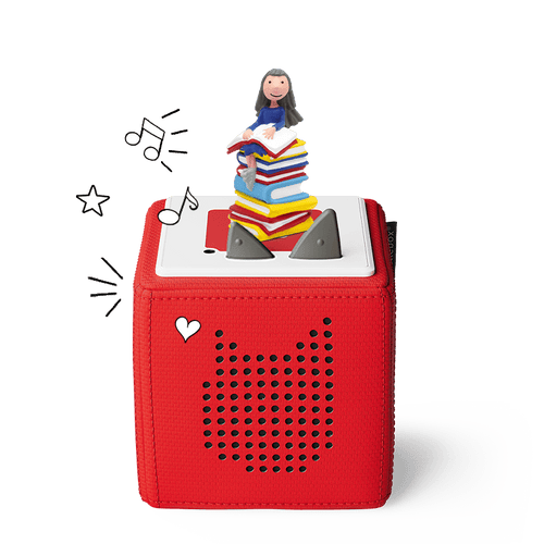 roald dahl matilda tonie on a red toniebox with doodles