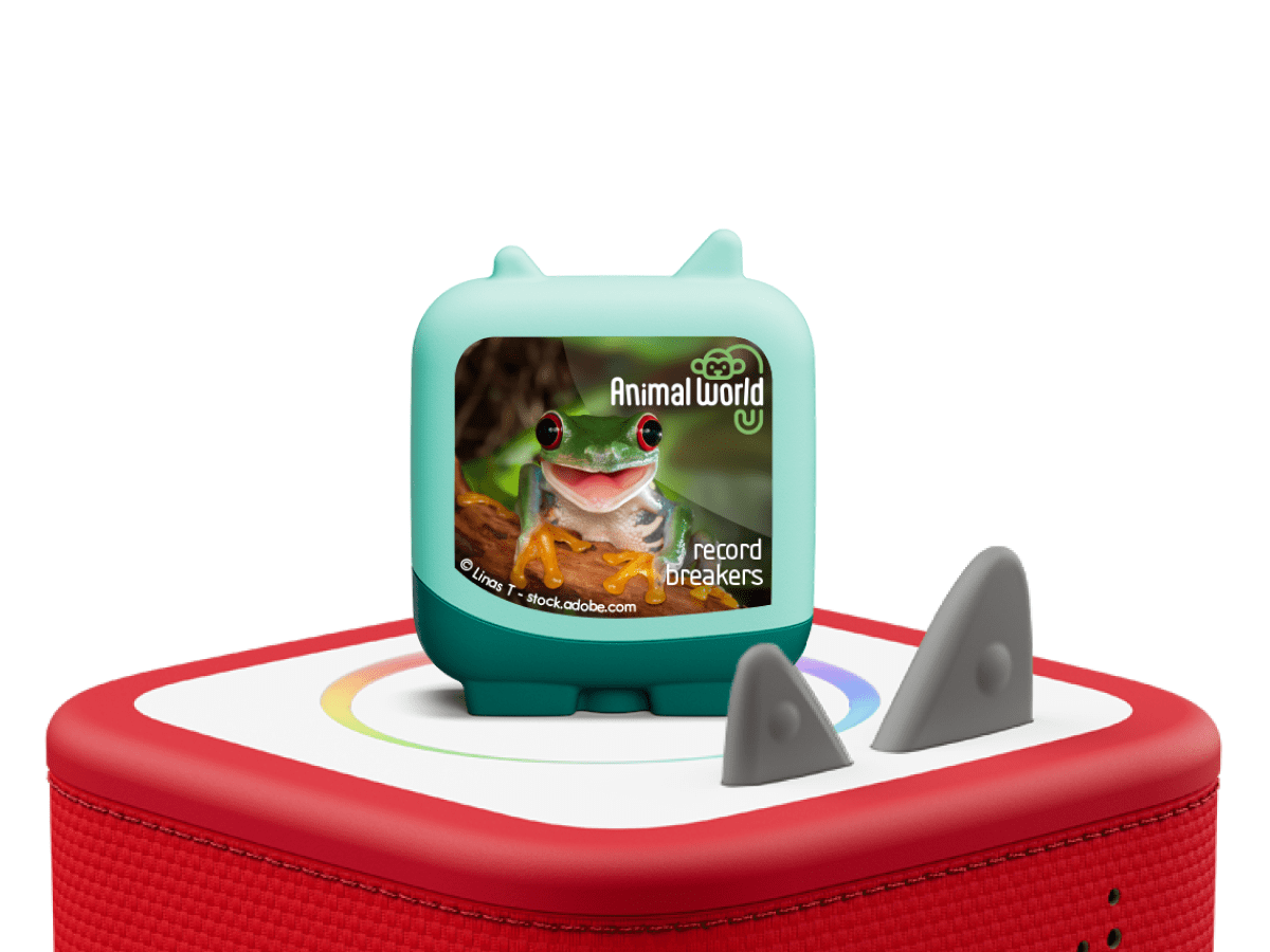 Animal World Elephant and Frog Clever Tonies - 2 Pack on a red Toniebox 2 ready to play audio stories and songs curated for kids