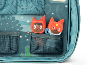 Tonies shown in the pocket of a Carrying Case Max for Tonies - Enchanted Forest