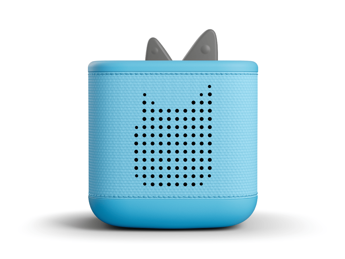 Front view of Blue Toniebox 2 an audio player for kids, used with Tonie audio figurines and Tonieplay games