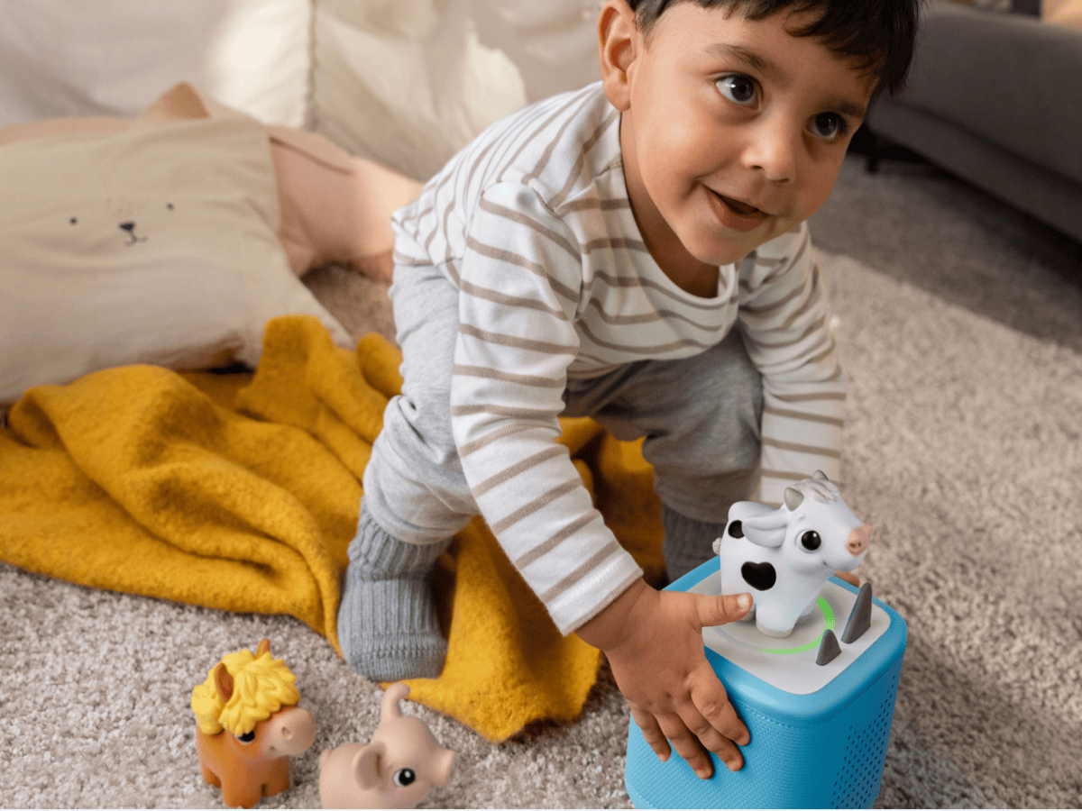Child enjoying a Tonie and Toniebox 2, an audio player for kids