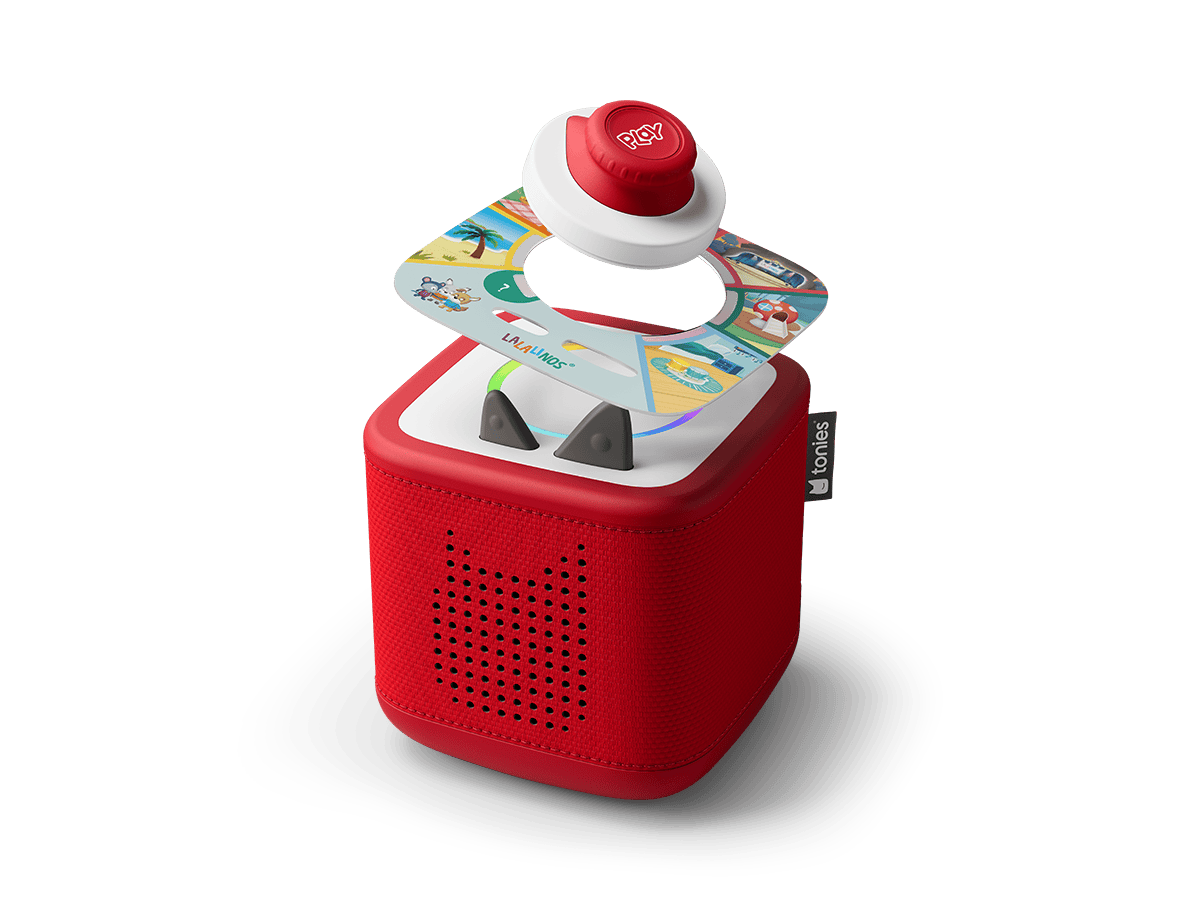 Lalalinos Find the Photo Tonieplay disc and a red toniebox 2 audio player for kids