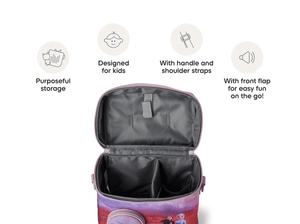 open view and product features of the Listen & Go Bag - Frozen