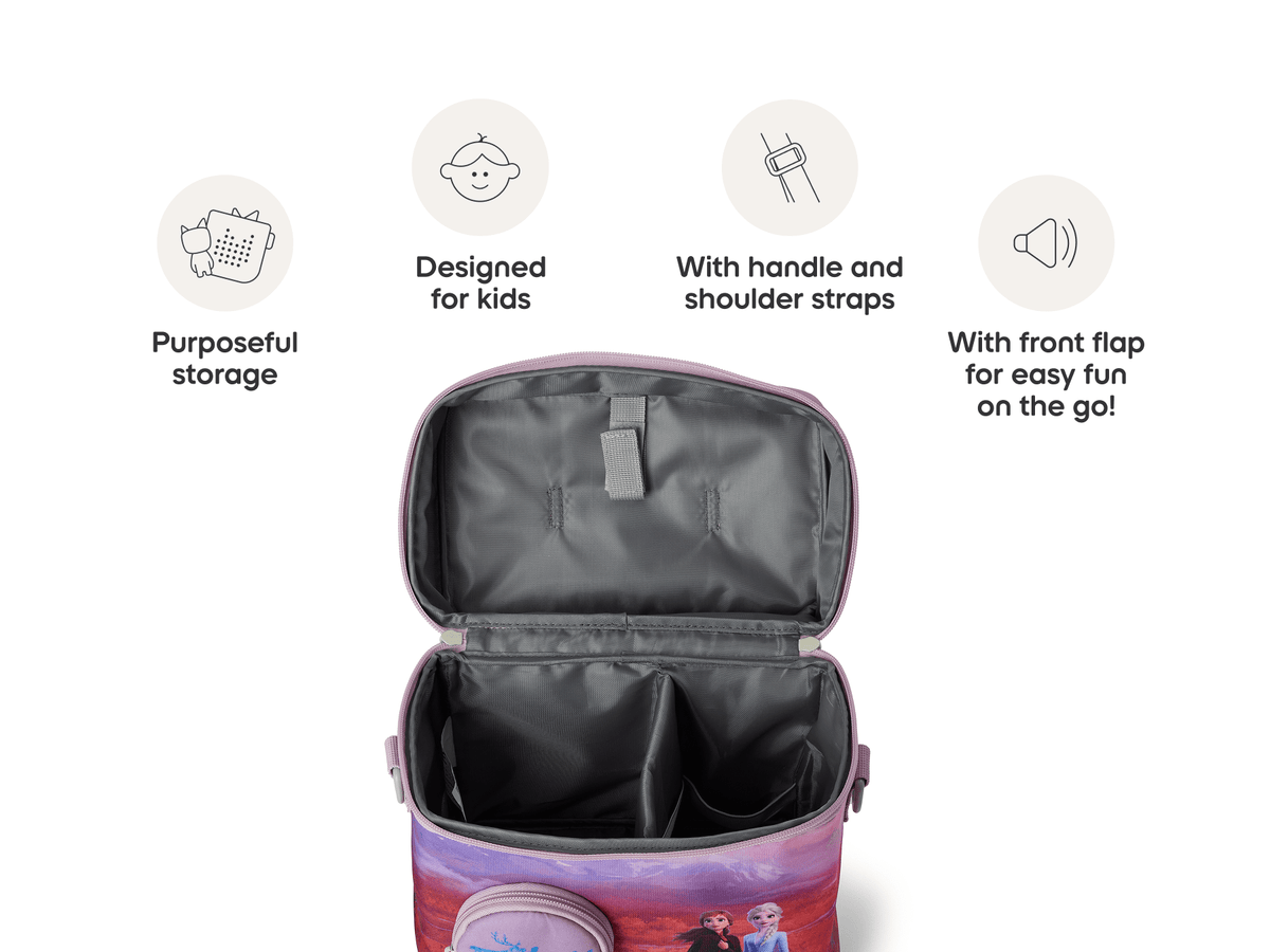 open view and product features of the Listen & Go Bag - Frozen
