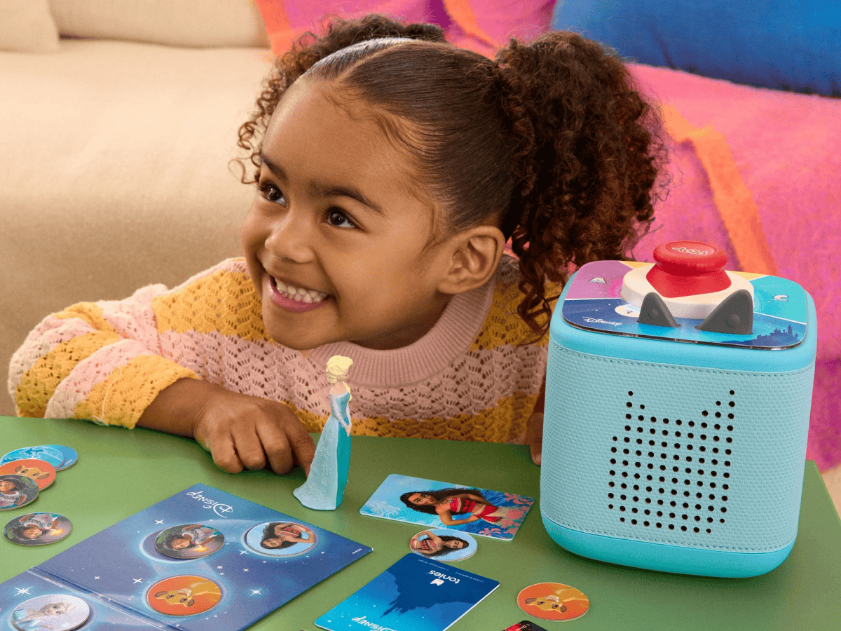 Child Playing With Toniebox 2 Play Set - Disney Frozen Tonieplay And Controller On A Blue Toniebox 2