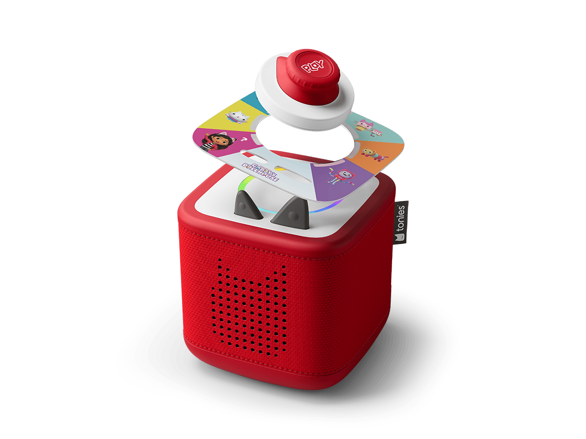 Gabby’s Dollhouse ToniePlay Game on a red toniebox 2 audioplayer for kids