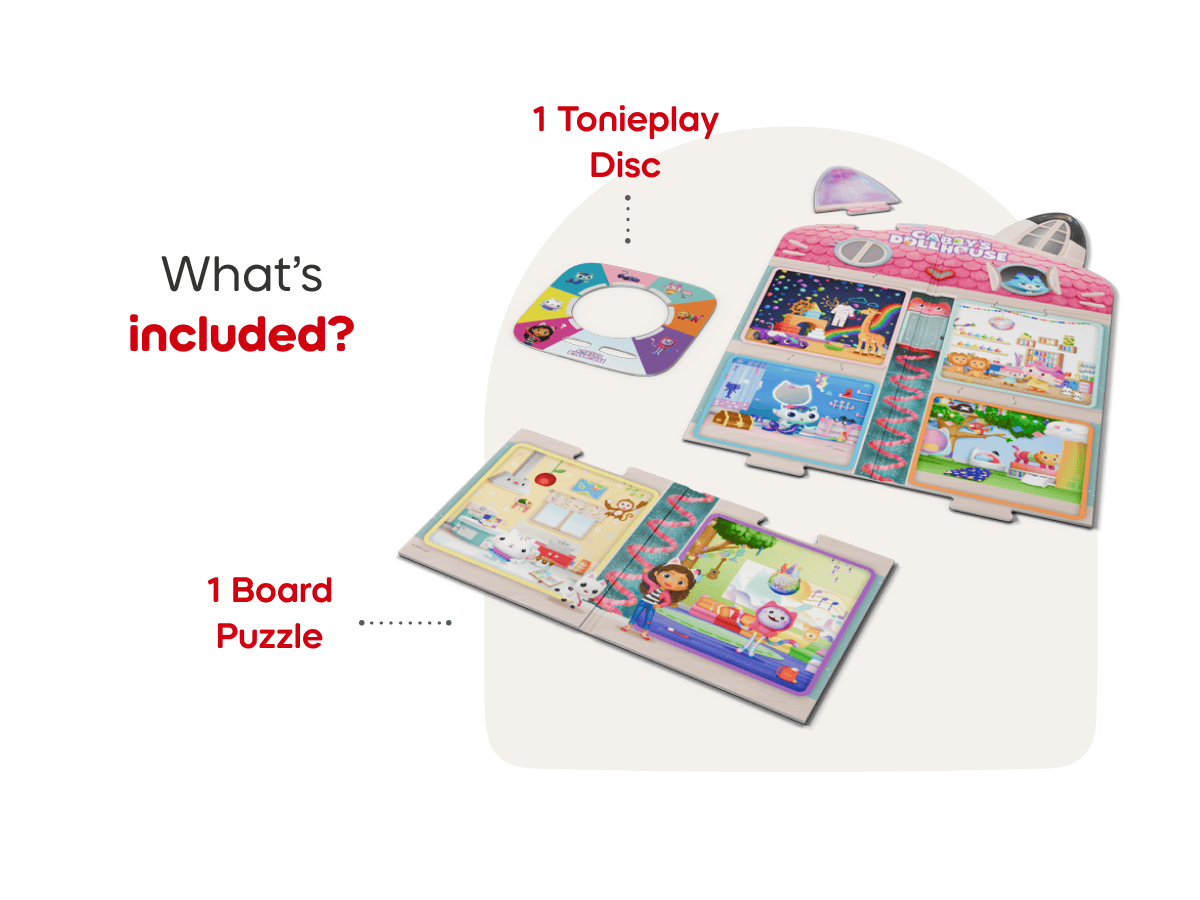 Gabby’s Dollhouse ToniePlay Game includes tonieplay dis and board puzzle