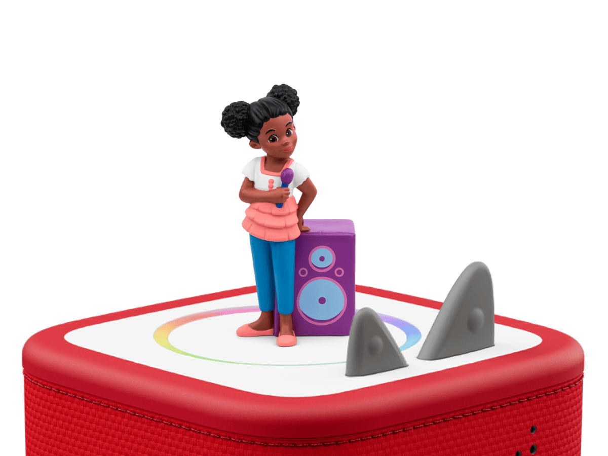 Gracie's Corner Tonie on a red Toniebox 2 ready to play audio stories and songs