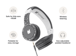 Gray wired headphones for kids are safe for little ears and comfy to wear