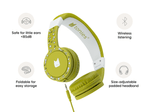 Green wired headphones for kids are safe for little ears and comfy to wear