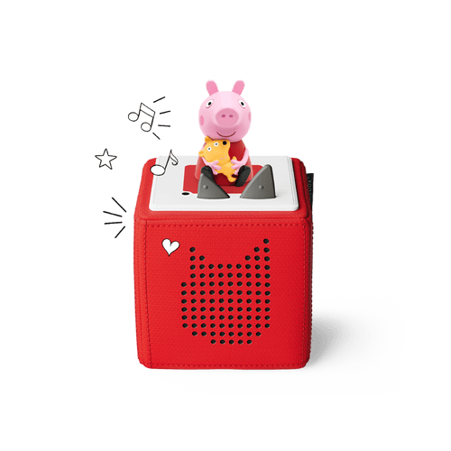 peppa pig tonieon a red toniebox with doodles