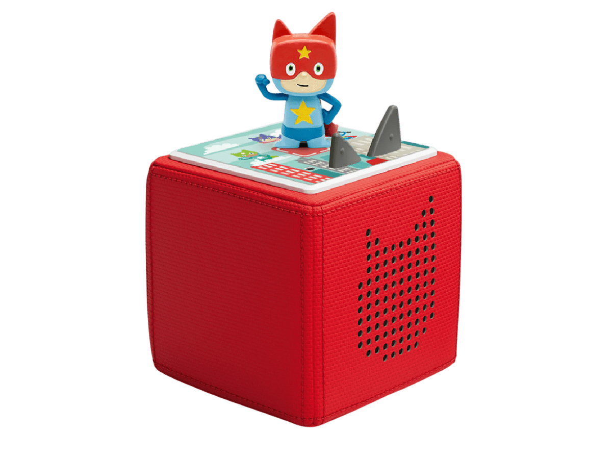 Superhero Tonie on Hero City Topper on Red Toniebox