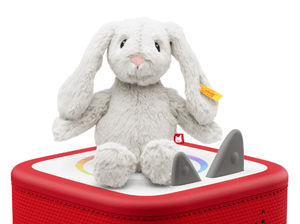 Hoppy rabbit on a red Toniebox 2 ready to play audio stories and songs