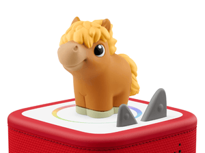 My First Tonies Horse audio figurine for the Toniebox, which plays audio content on a red toniebox 2