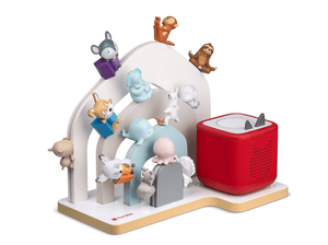 Large House Tabletop Shelf with red toniebox 2 and tonies