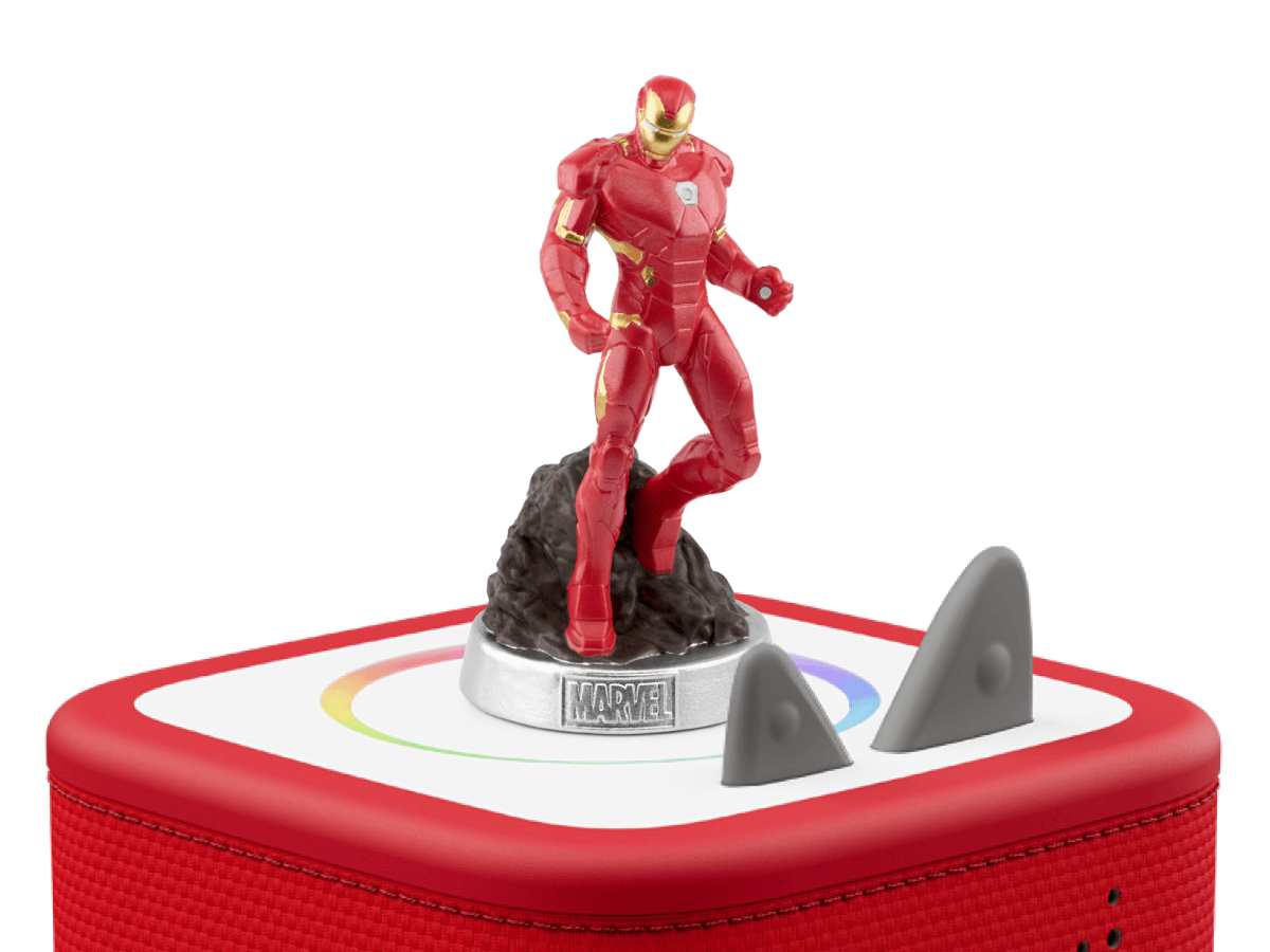 MARVEL Iron Man Tonie on a red Toniebox 2 ready to play audio stories and songs