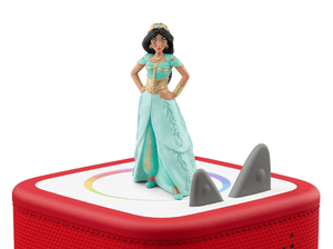 Jasmine on a red Toniebox 2 ready to play audio stories and songs