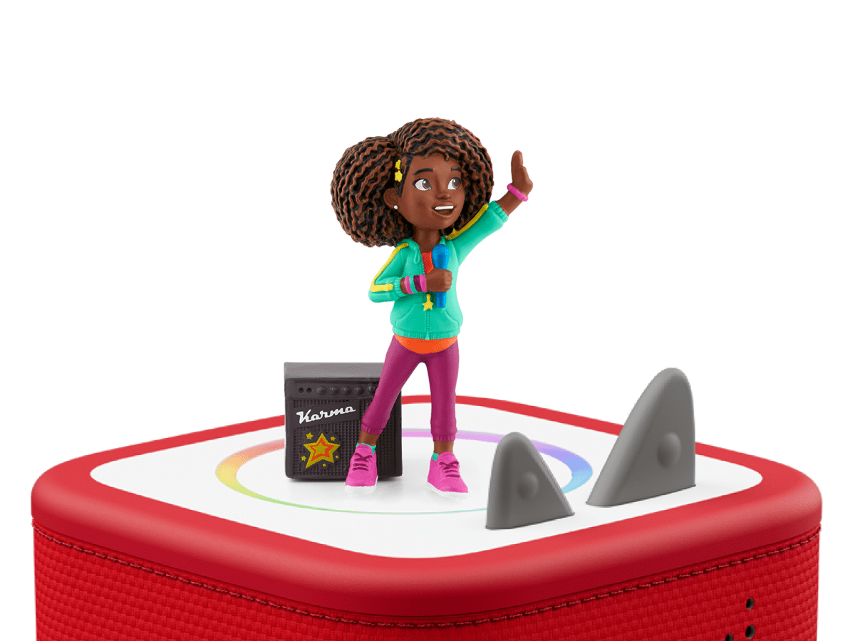 Karma's World Tonie on a Red Toniebox