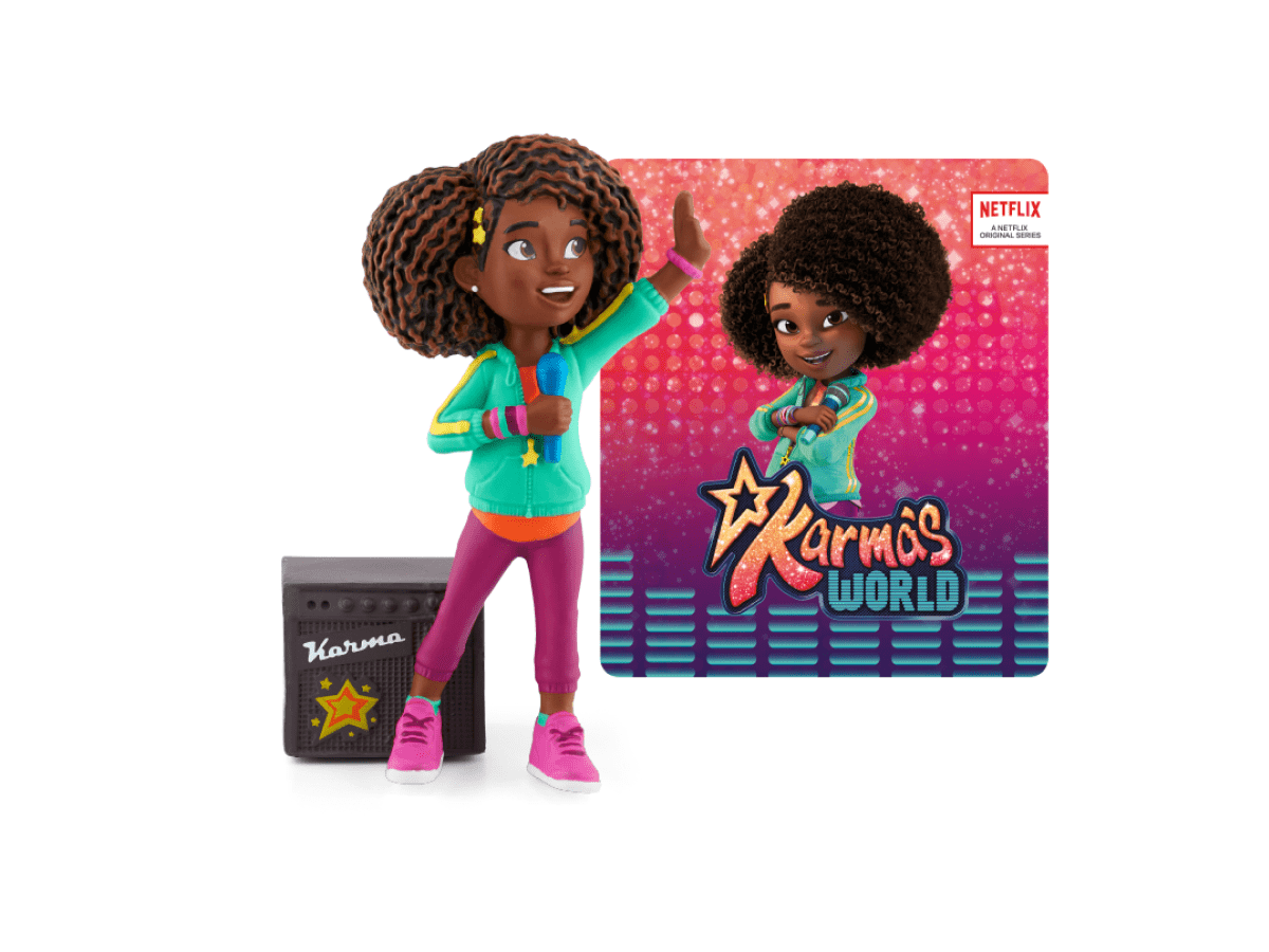 Karma's World Tonie with a branded content card