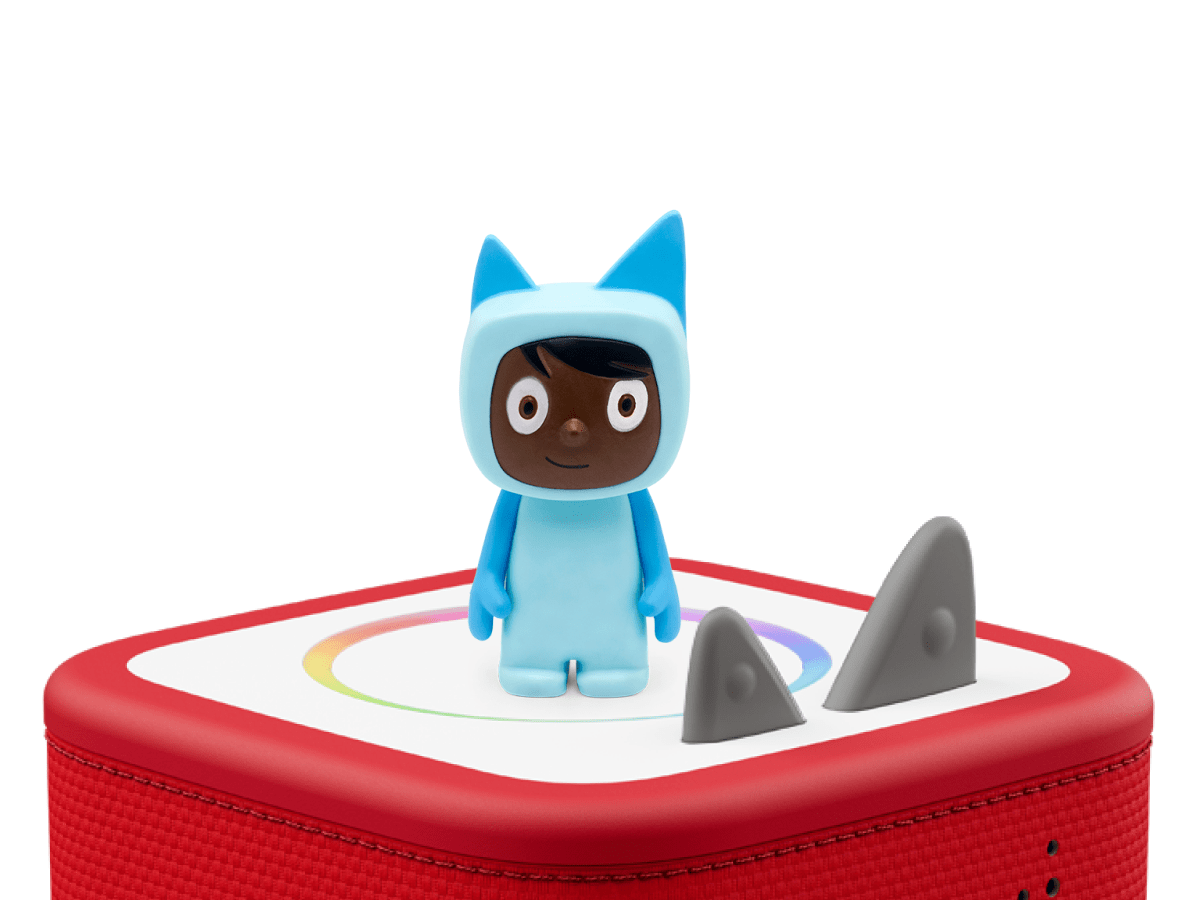 Light Blue with Dark Hue Creative-Tonie on a Red Toniebox