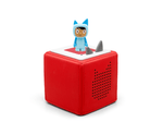 Full view of a Light Blue with Medium Hue Creative-Tonie on a red Toniebox