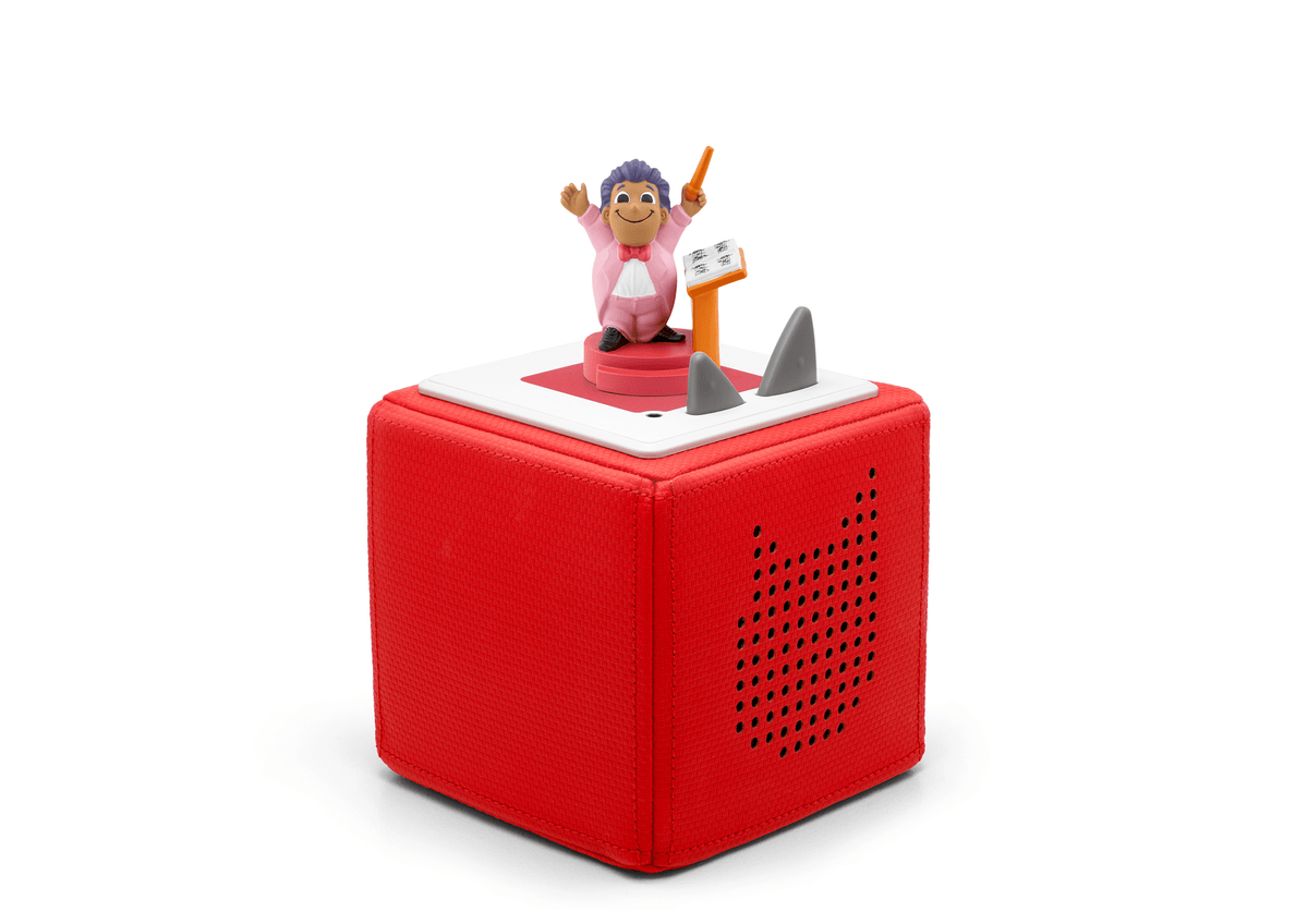 Full view of a Maestro Tonie on a red Toniebox