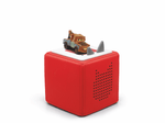 Full view of a Disney & Pixar Cars: Mater Tonie on a red Toniebox