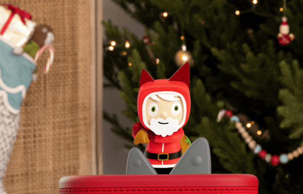 Santa Creative Tonie on a red Toniebox 2 under a Christmas tree
