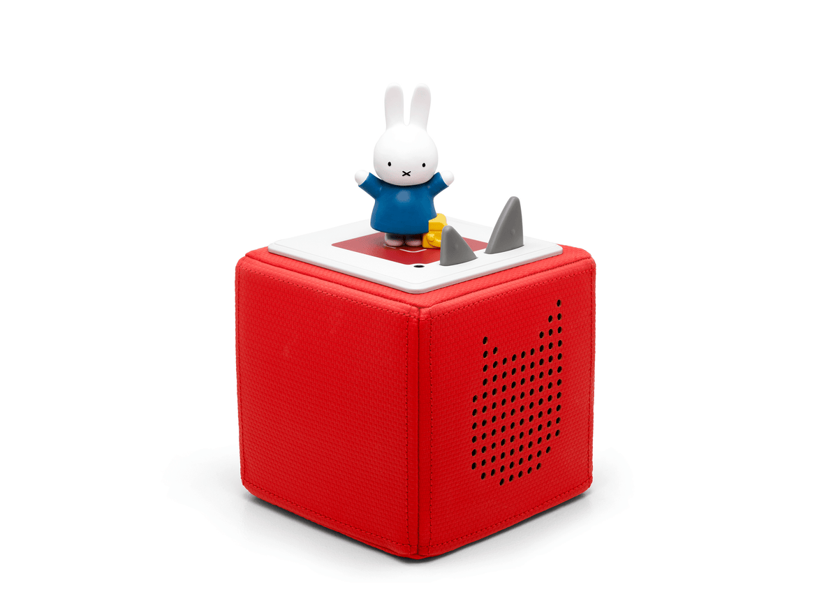 Full view of a Miffy Tonie on a red Toniebox
