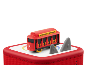 Mister Rogers Neighborhood Tonie on a red Toniebox 2 ready to play audio stories and songs