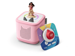 Pink Toniebox 2 an audio player for kids with Moana audio figurine and Disney tonieplay game with controller