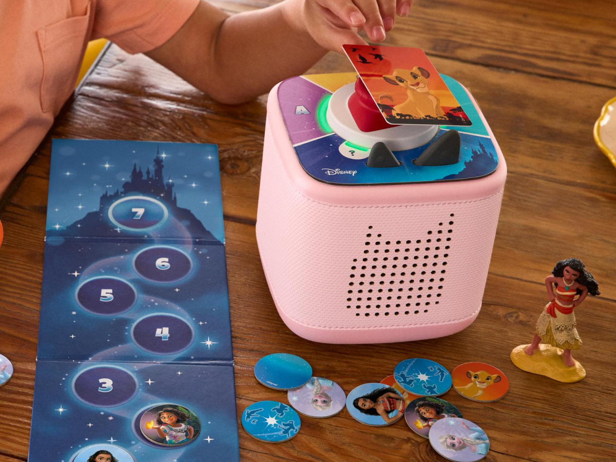 Child Playing With Pink Toniebox 2 An Audio Player For Kids With Moana Audio Figurine And Disney Tonieplay Game With Controller