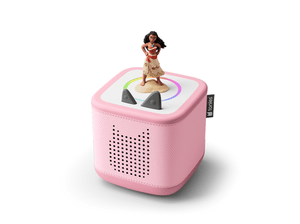 pink Toniebox 2, an audio player for kids with moana audio figurine