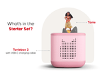 Pink Toniebox 2 starter set includes Moana audio figurine and usb-c charging cable