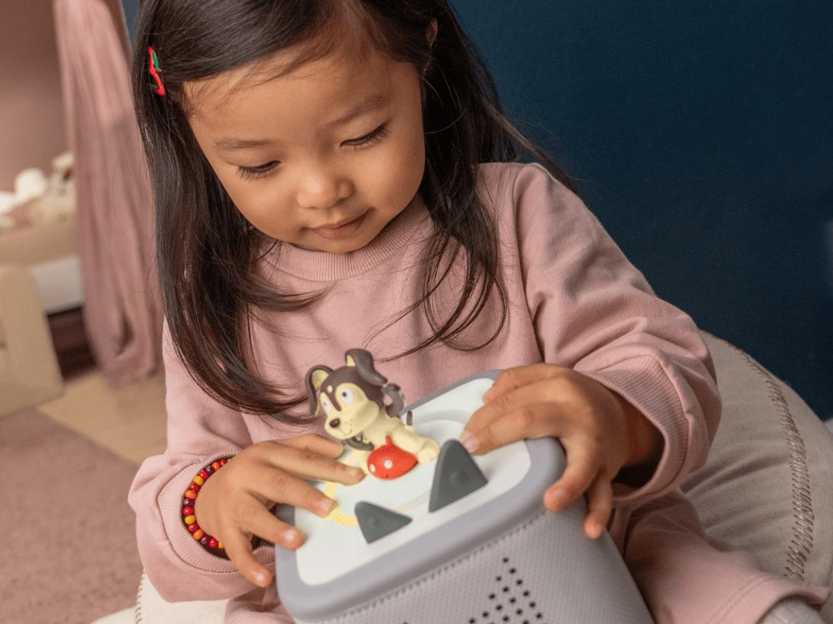 Child enjoying a Tonie and Toniebox 2, an audio player for kids