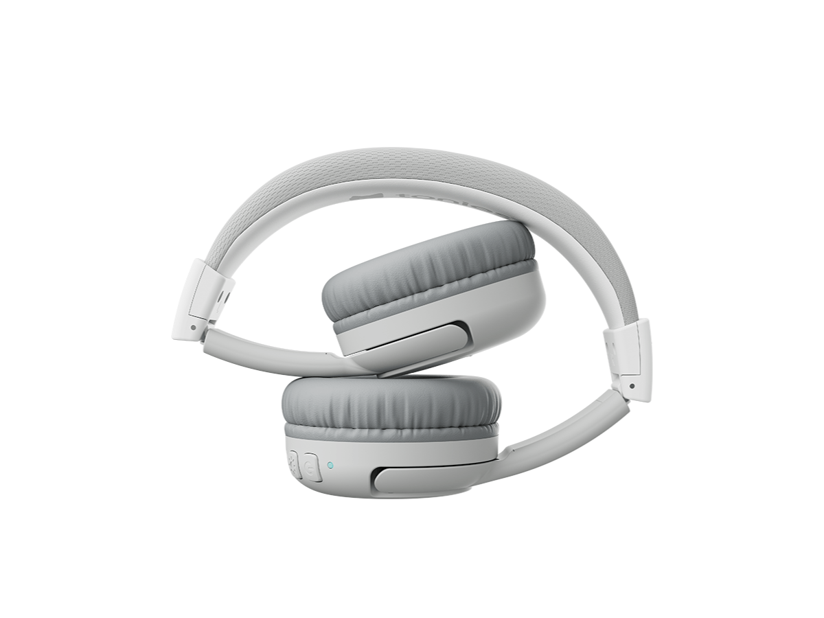 Moon gray bluetooth headphones for kids in folded position