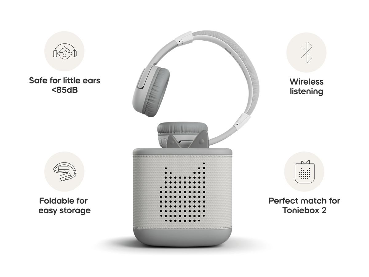 Moon gray bluetooth headphones for kids give little listeners the freedom to enjoy their stories without cords