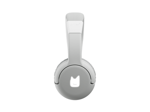 side view of the moon gray bluetooth headphones for kids with pulsating light illuminated