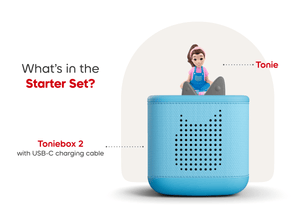 sky blue Toniebox 2 Starter Set with Ms. Rachel Tonie included components